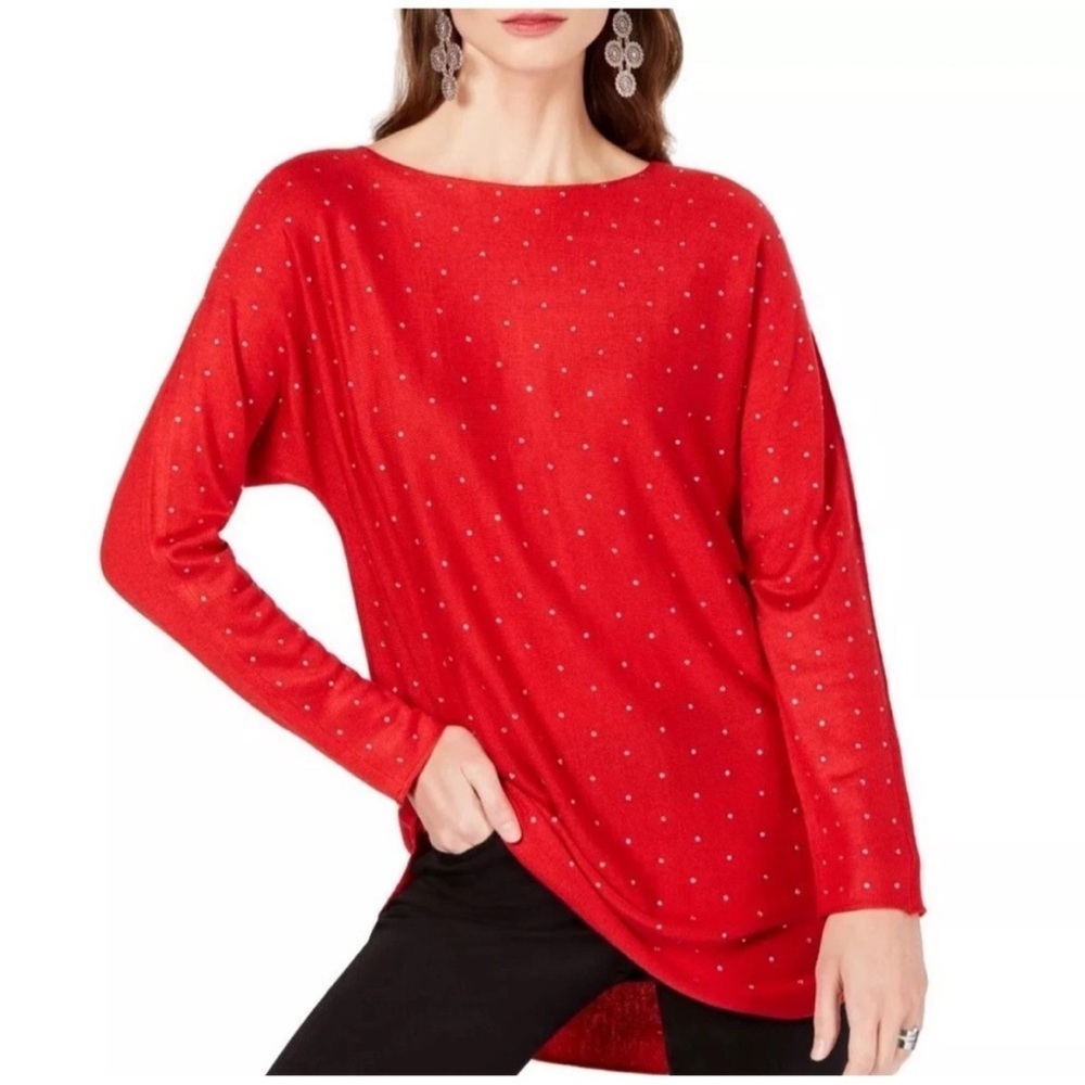 INC International Concepts Vibrant Red Long Sleeve Shirttail Sweater
